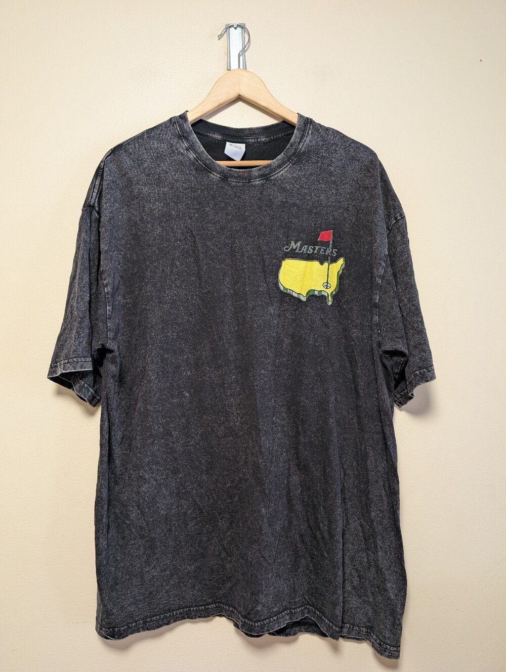 Masters Black Mineral-Wash Short Sleeve Tee with Yellow Map and Red Flag